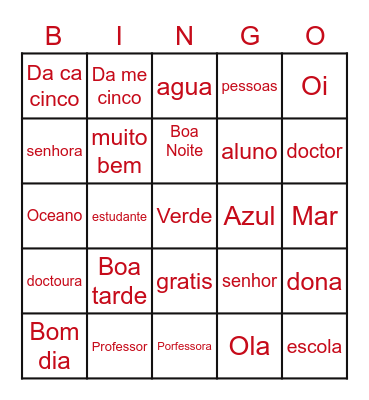 Cumprimentos - 8/21/20 Per2 Bingo Card