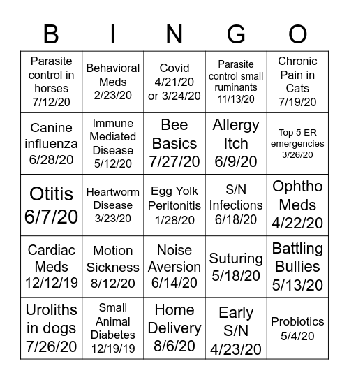 Untitled Bingo Card