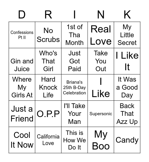 Throwback Music Bingo Card