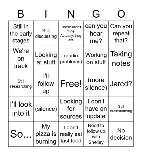 Jared CWG Bingo Card