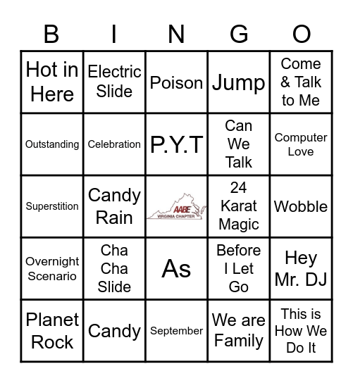 AABE VA CHAPTER MUSICAL BINGO Card