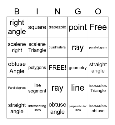 Geometry Bingo Card