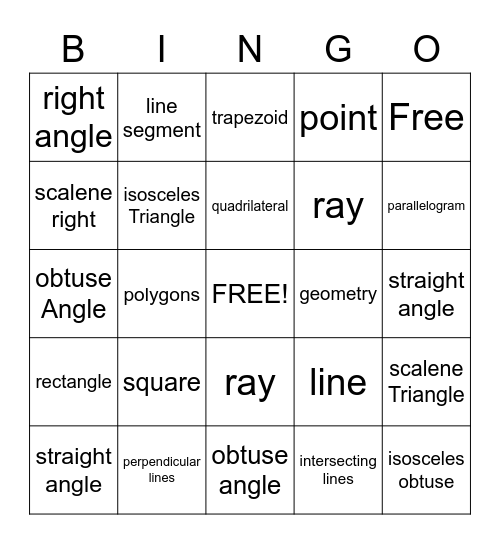 Geometry Bingo Card