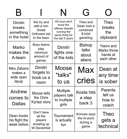 Tournament Bingo Card