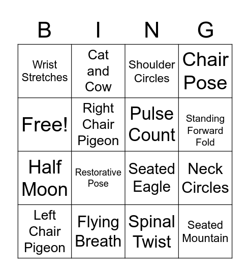 Chair Yoga Bingo Card