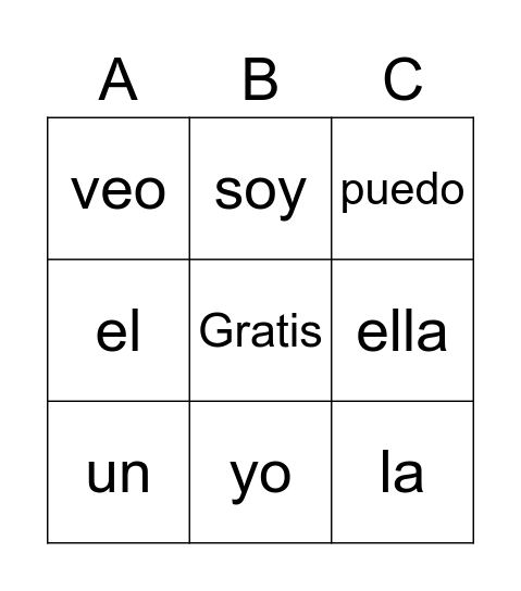 Palabras Rojas Bingo Card