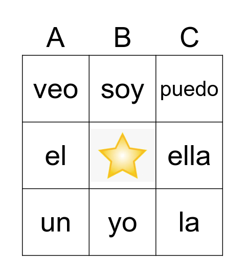 Palabras Rojas Bingo Card