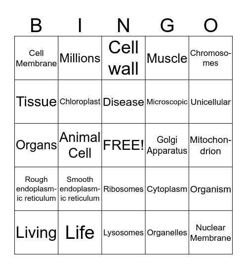 Animal and Plan Cells Bingo Card