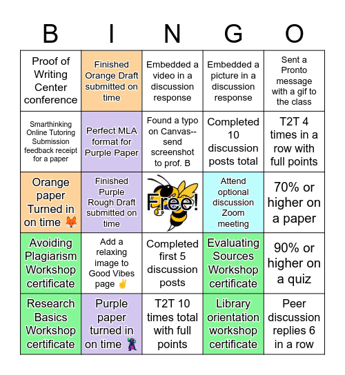 Prof. B's Extra Credit Bingo Eng 239 Bingo Card