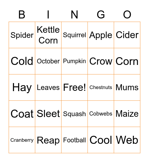 September Bingo Card