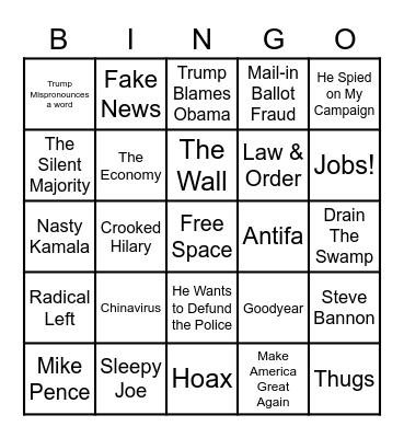 Trump Scranton Bingo Card