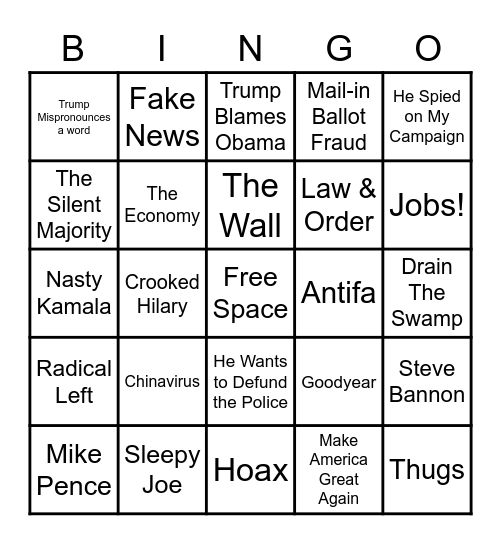 Trump Scranton Bingo Card