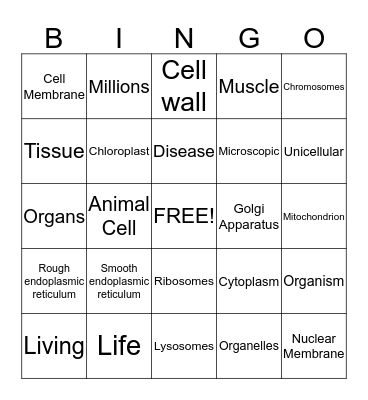 Animal and Plan Cells Bingo Card