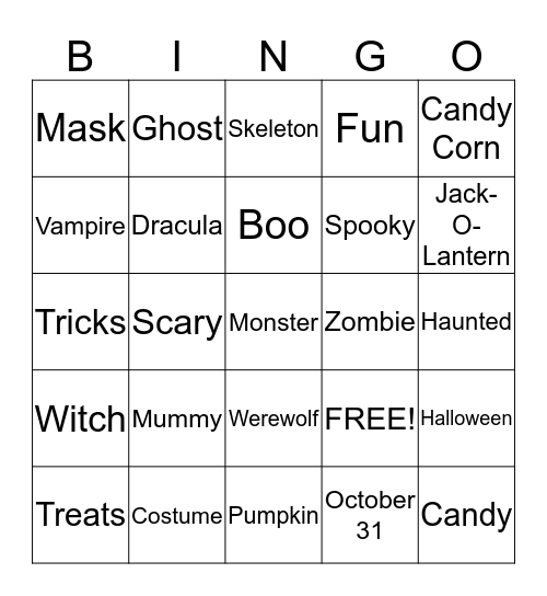 Halloween Bingo Card