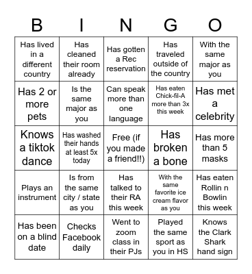 Social Bingo Card