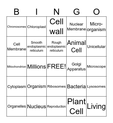 Animal and Plan Cells Bingo Card