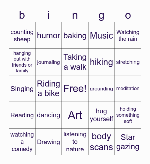 coping skills bingo Card