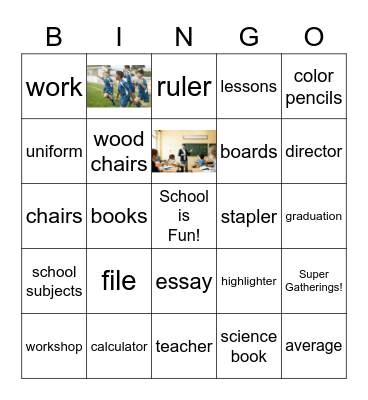 8th A Back to School Bingo Card