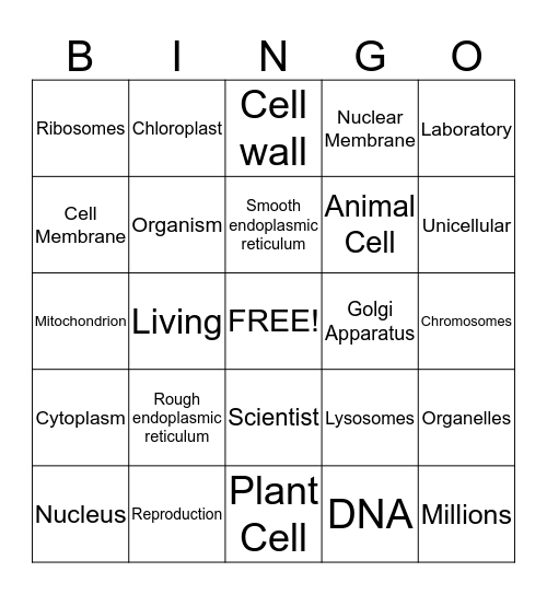 Animal and Plan Cells Bingo Card