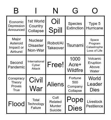 2020 Apocalypse Bingo Card