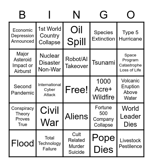 2020 Apocalypse Bingo Card