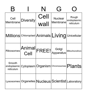 Animal and Plan Cells Bingo Card