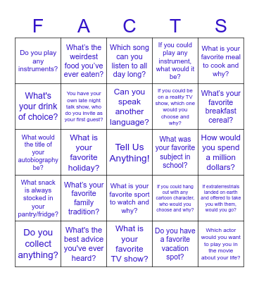 Fun Fact Bingo! 08/20 Bingo Card