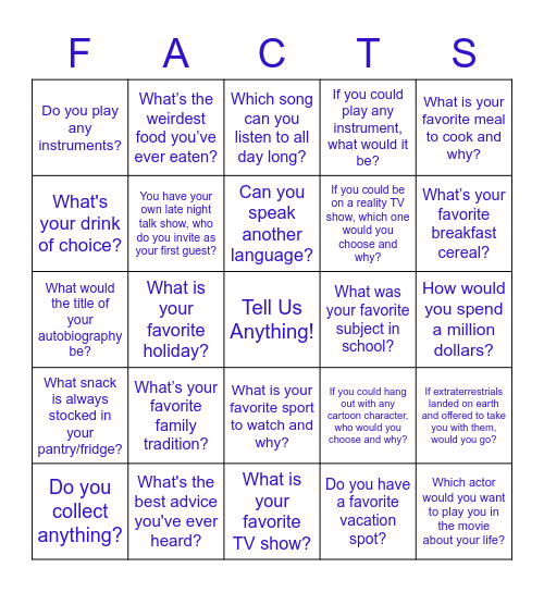 Fun Fact Bingo! 08/20 Bingo Card