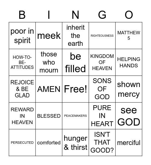 BEATTITUDE Bingo Card