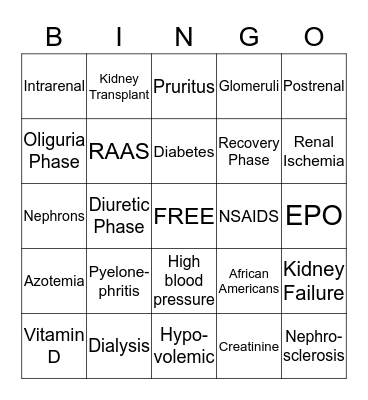 All about the Kidneys Bingo Card