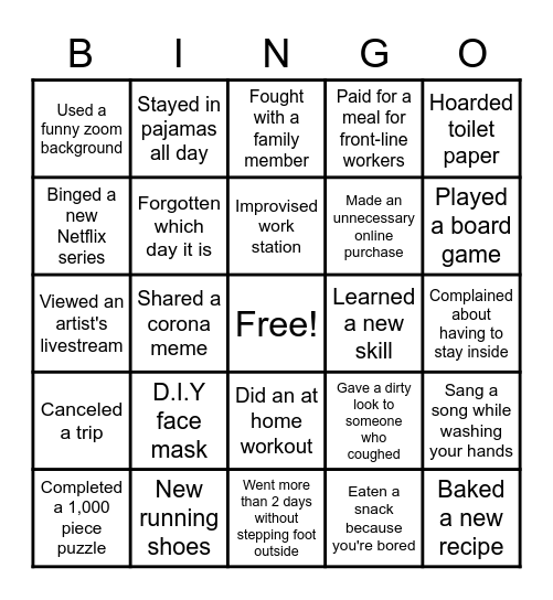 Quarantine Bingo! Bingo Card