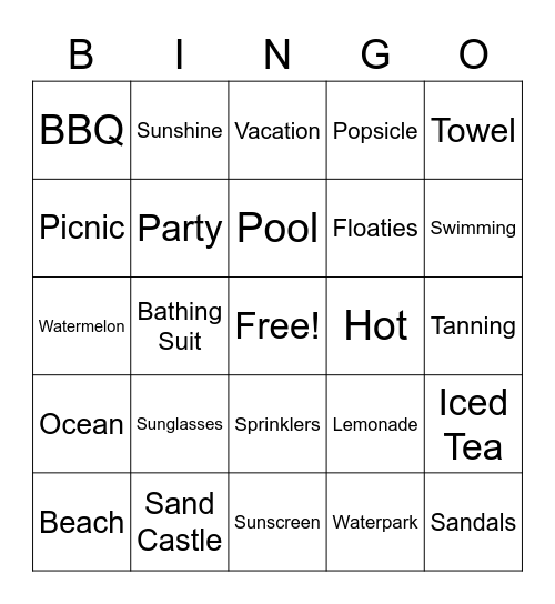 Recoveries Summer Bingo Card