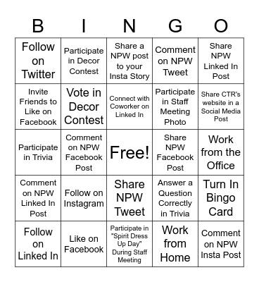 CTR National Payroll Week 2020 Bingo Card