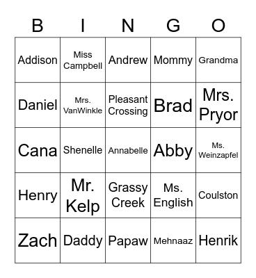 Untitled Bingo Card