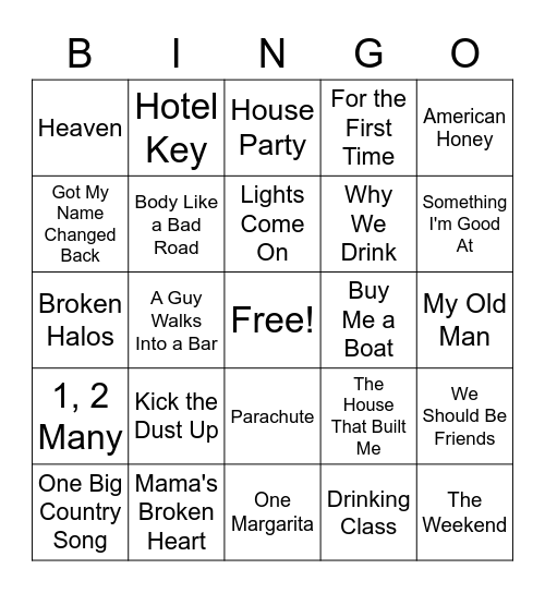 Today's Country Bingo Card