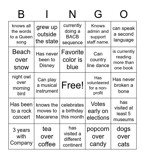 VABAS Bingo Card