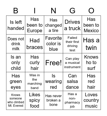 Ice Breaker BINGO Card