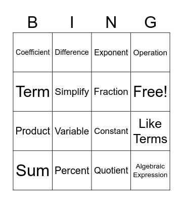 Week 1.2 Vocab Bingo Card
