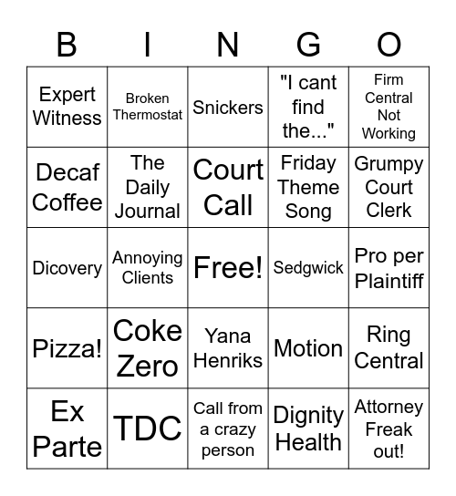 Packer, O'Leary & Corson Law Bingo Card