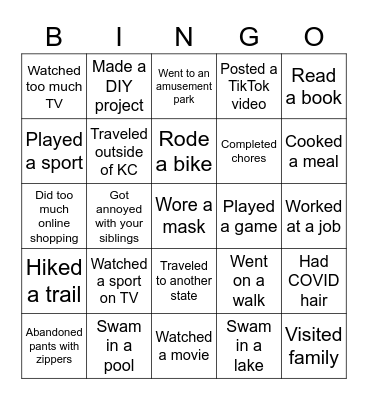 Summer BINGO! Bingo Card