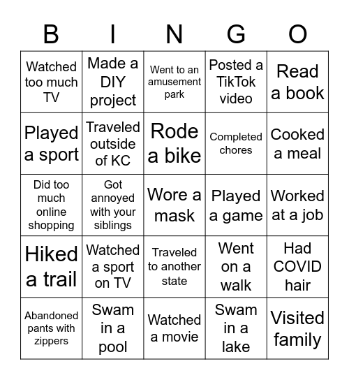 Summer BINGO! Bingo Card