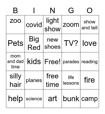 Grandparents Bingo Card