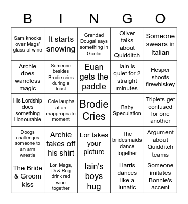 Wedding Bingo Card