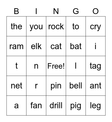 Lesson One Bingo Card