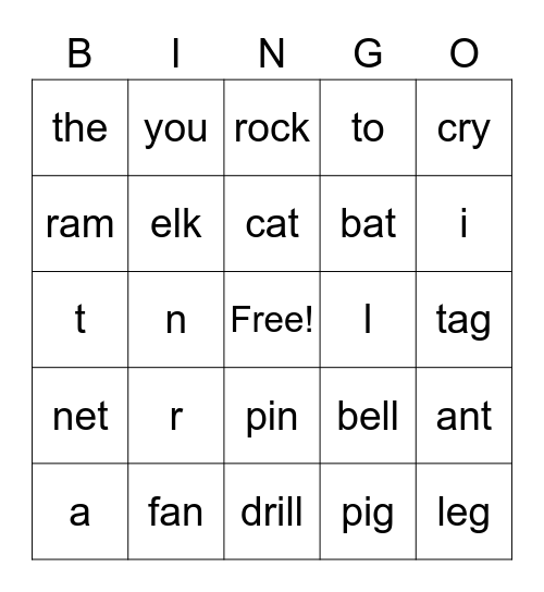 Lesson One Bingo Card