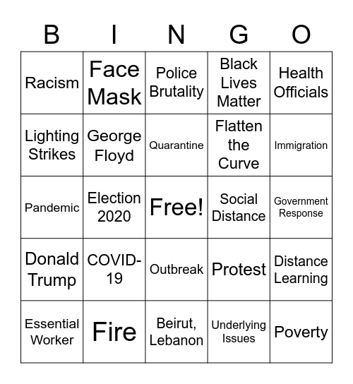 Since March 13, 2020 Bingo Card