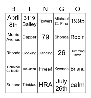HAPPY BIRTHDAY VAL Bingo Card