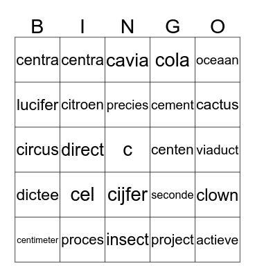 Spelling Bingo Card
