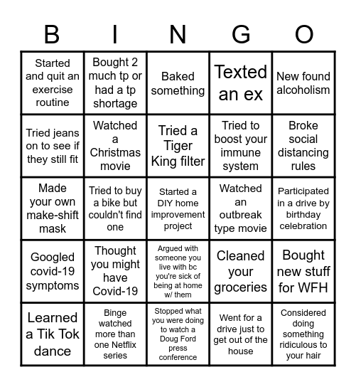 QUARANTINE BINGO Card