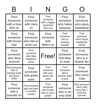 Classmate Bingo Card